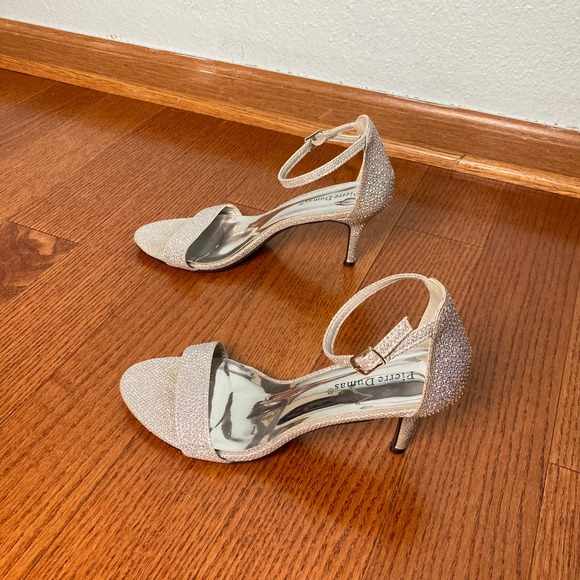 7.5 M Pierre Dumas Silver gem crystal sparkly formal Heel Stiletto ankle strap - Picture 2 of 16
